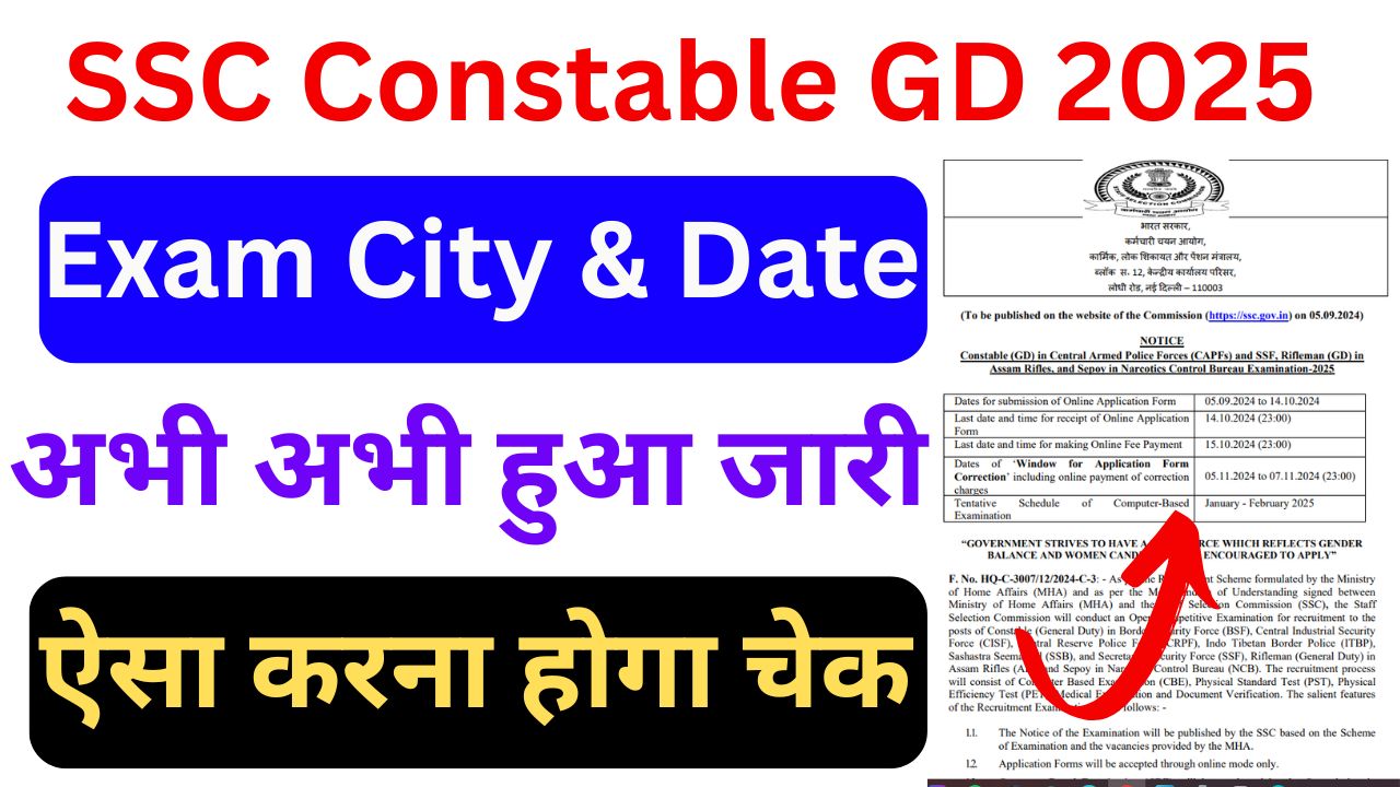 SSC Constable GD 2025 City Intimation Slip