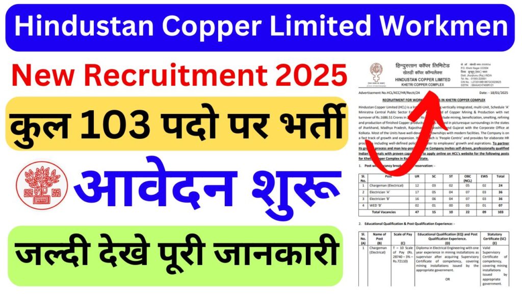 Hindustan Copper Limited Workmen vacancy 2025
