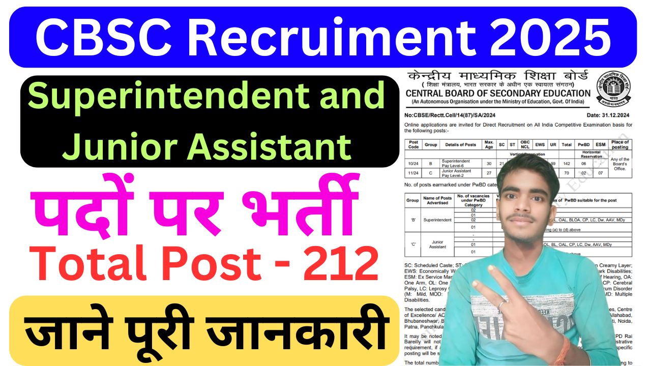 CBSE Junior Assistant Recruitment 2025