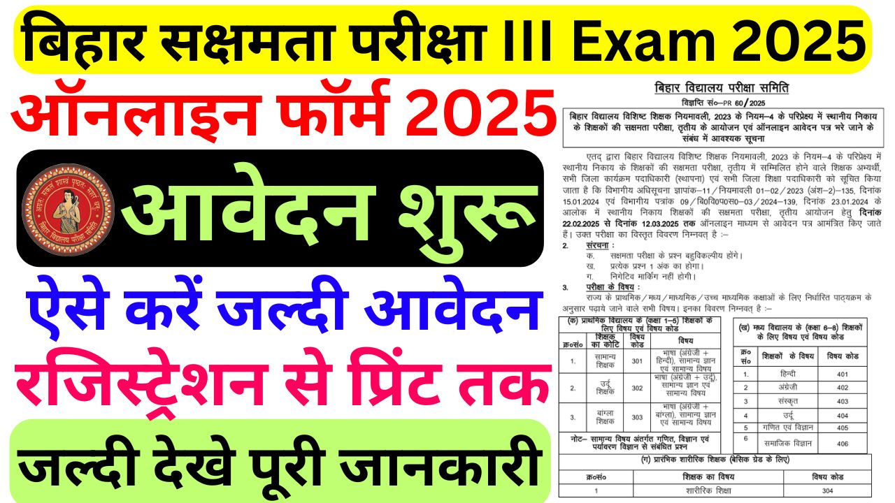 BSEB Bihar Sakshamta Pariksha III Exam 2025