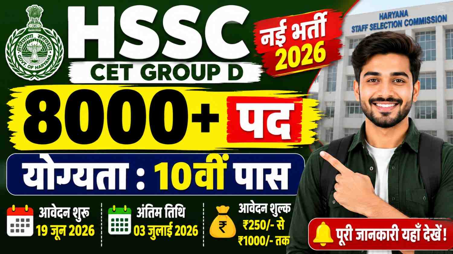 HSSC CET Group D Recruitment 2026: 8000+ पदों पर बंपर भर्ती, जानें आवेदन प्रक्रिया, योग्यता और पूरी जानकारी
