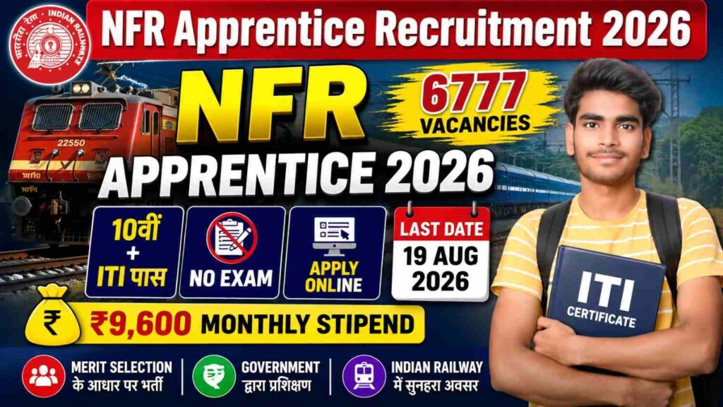 NFR Apprentice Recruitment 2026: नॉर्थईस्ट फ्रंटियर रेलवे में 6777 अप्रेंटिस पदों पर भर्ती, 10वीं + ITI उम्मीदवार करें आवेदन 1 NFR Apprentice Bharti 2026